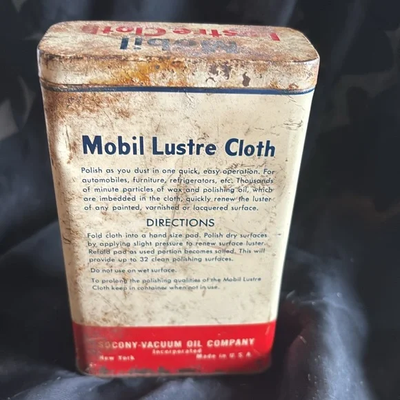 Vintage Mobil Lustre Cloth S/V Design A-381 Socony-Vacuum Oil Company Inc. tin - Picture 3 of 10